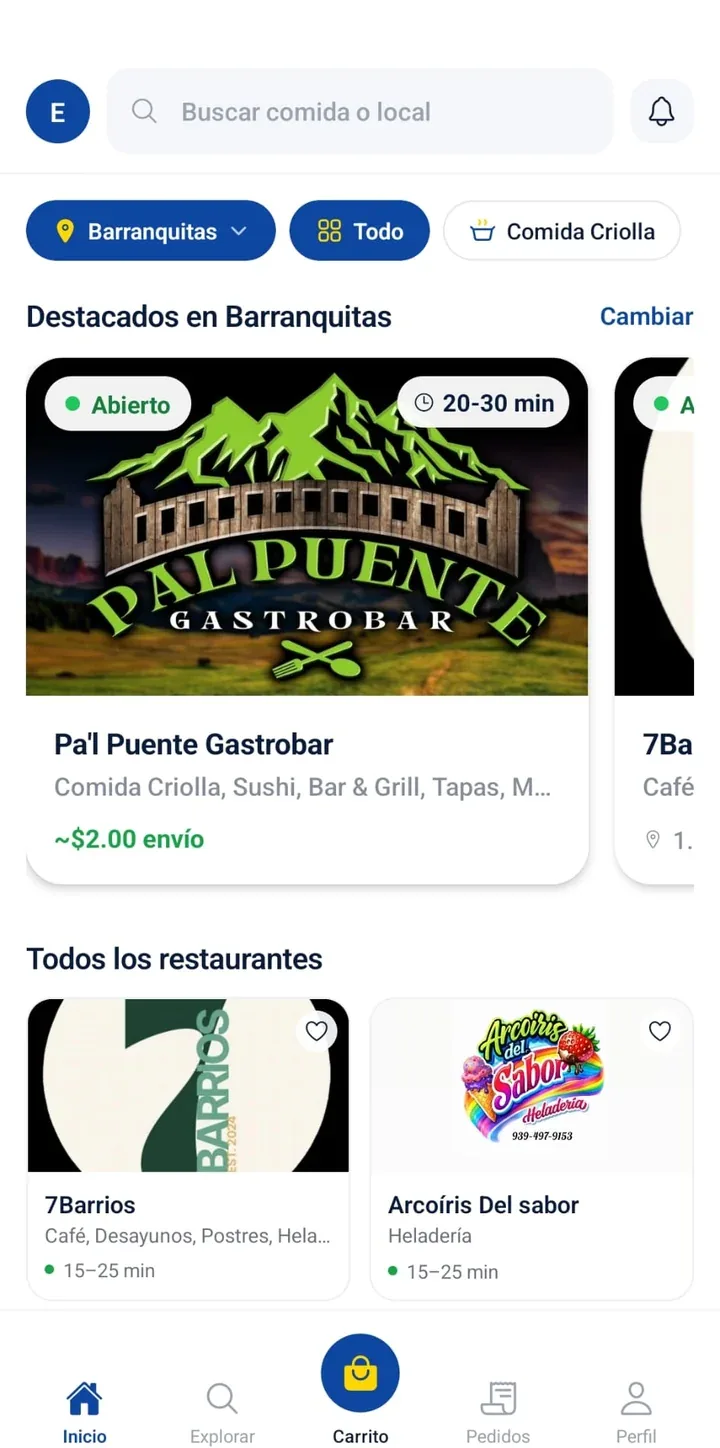Pantalla de inicio de la app de Octane Deliveries